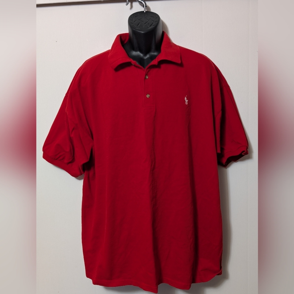 Men's Vintage 90s Y2K Polo Jeans Ralph Lauren Bold Red Polo Shirt Size XXL